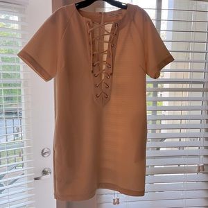 English Factory cream colored lace up mini dress